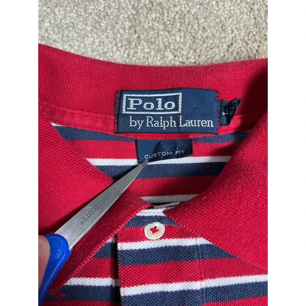 Polo Ralph‎ Lauren Men's Sz L Polo Shirt Yellow Blue Striped Short Sleeve Read